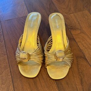 Larroude Gold Strappy Heels
